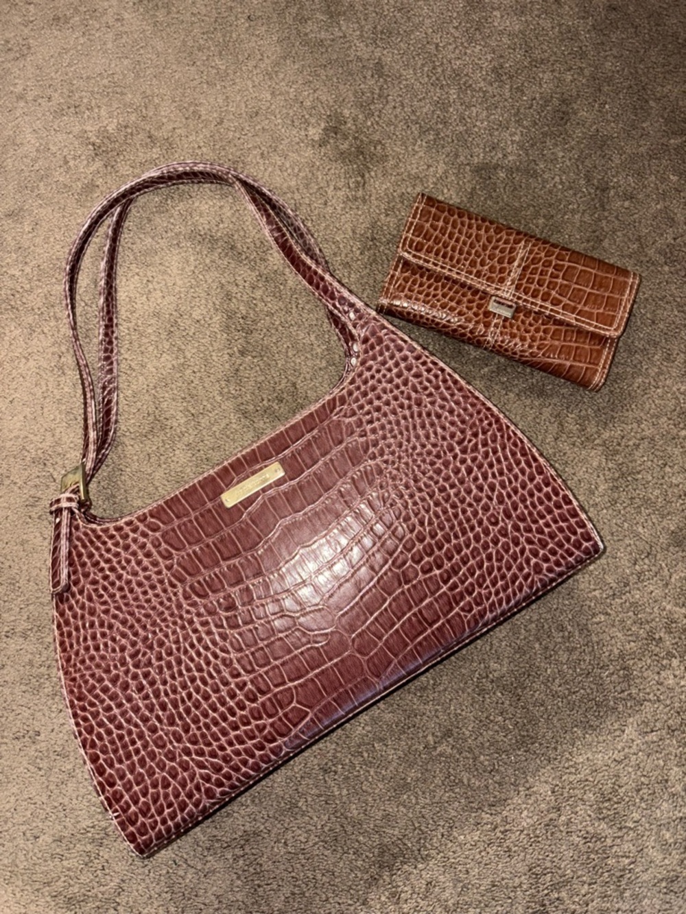 VTG Liz Claiborne Croc-Embossed Shoulder Bag w/ Matching Wallet